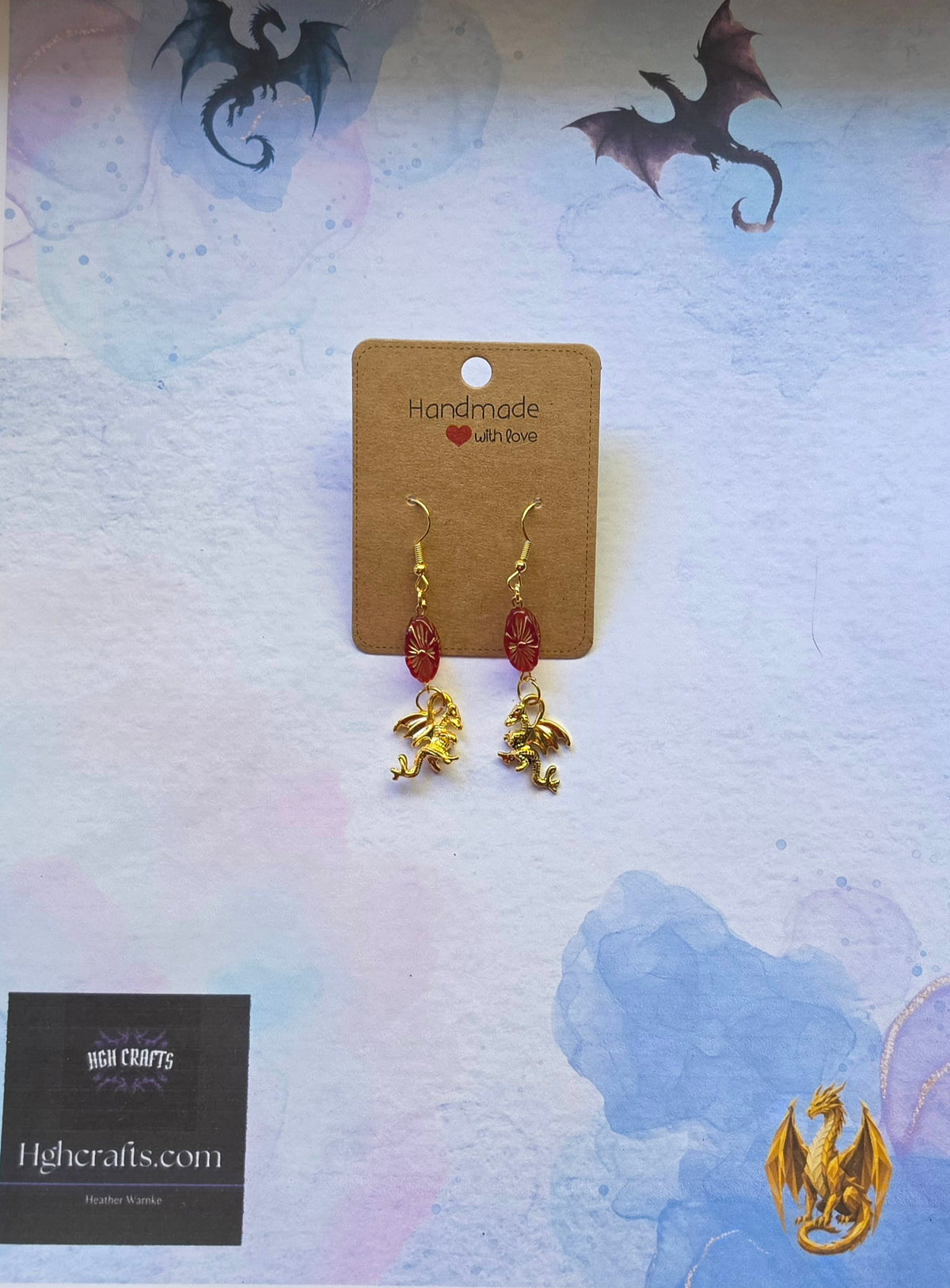 Red and Gold Dragon Earrings