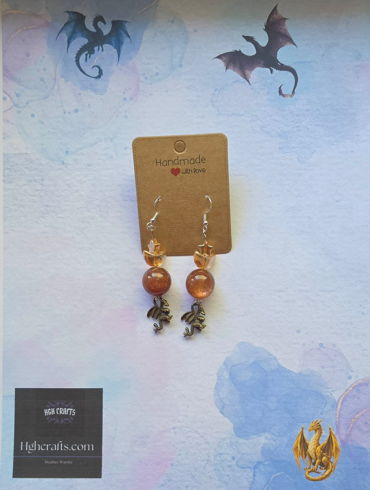 Orange Dragon Earrings