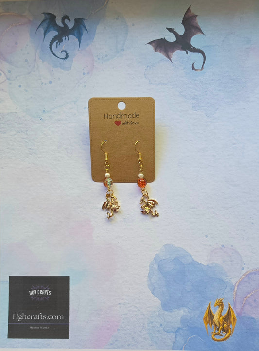 Orange and Gold Dragon Earrings