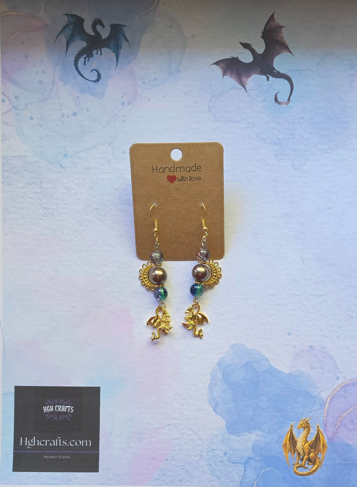 Brown Gold Dragon Earrings