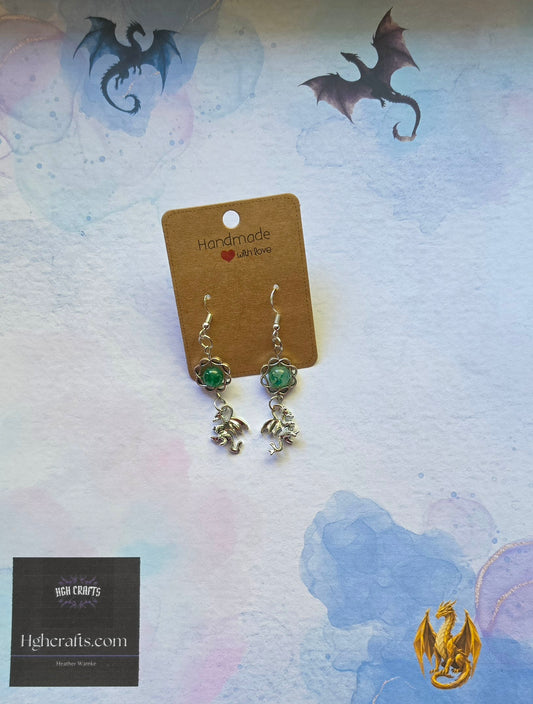 Green and Silver Dragon Earrings