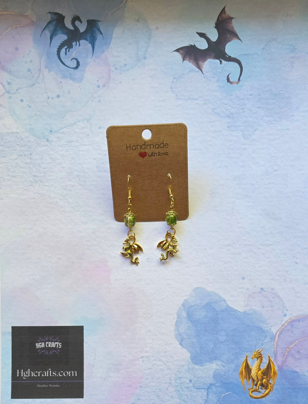 Green and Gold Dragon Earrings